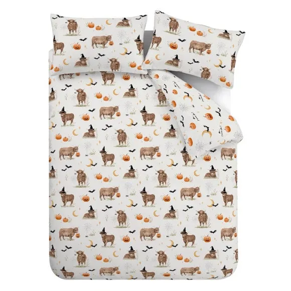 Catherine Lansfield Halloween Highland Cow Polycotton Duvet Cover & Pillowcase Set 5