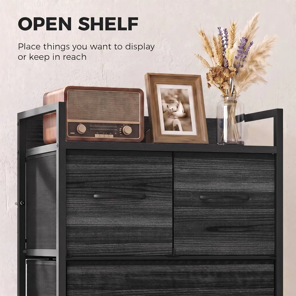 HOMCOM Bedroom Chest of Drawers Drawer Dresser with Shelf Black Wood Effect 5