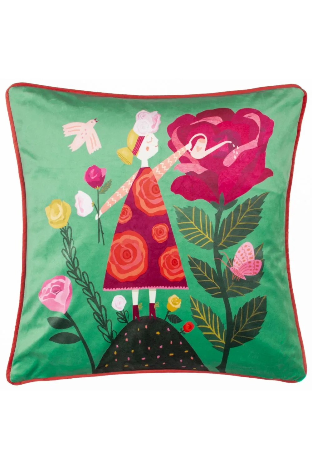Kate Merritt Flower Piped Velvet Polyester Filled Cushion