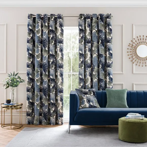 Gingko Cut Velvet Eyelet Curtains 2