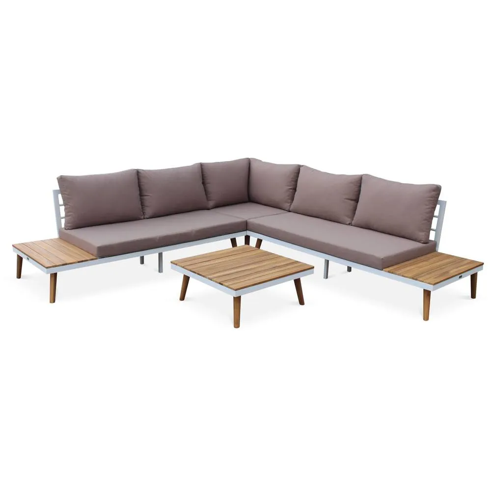 sweeek 5-seater wooden corner garden sofa set in White 2
