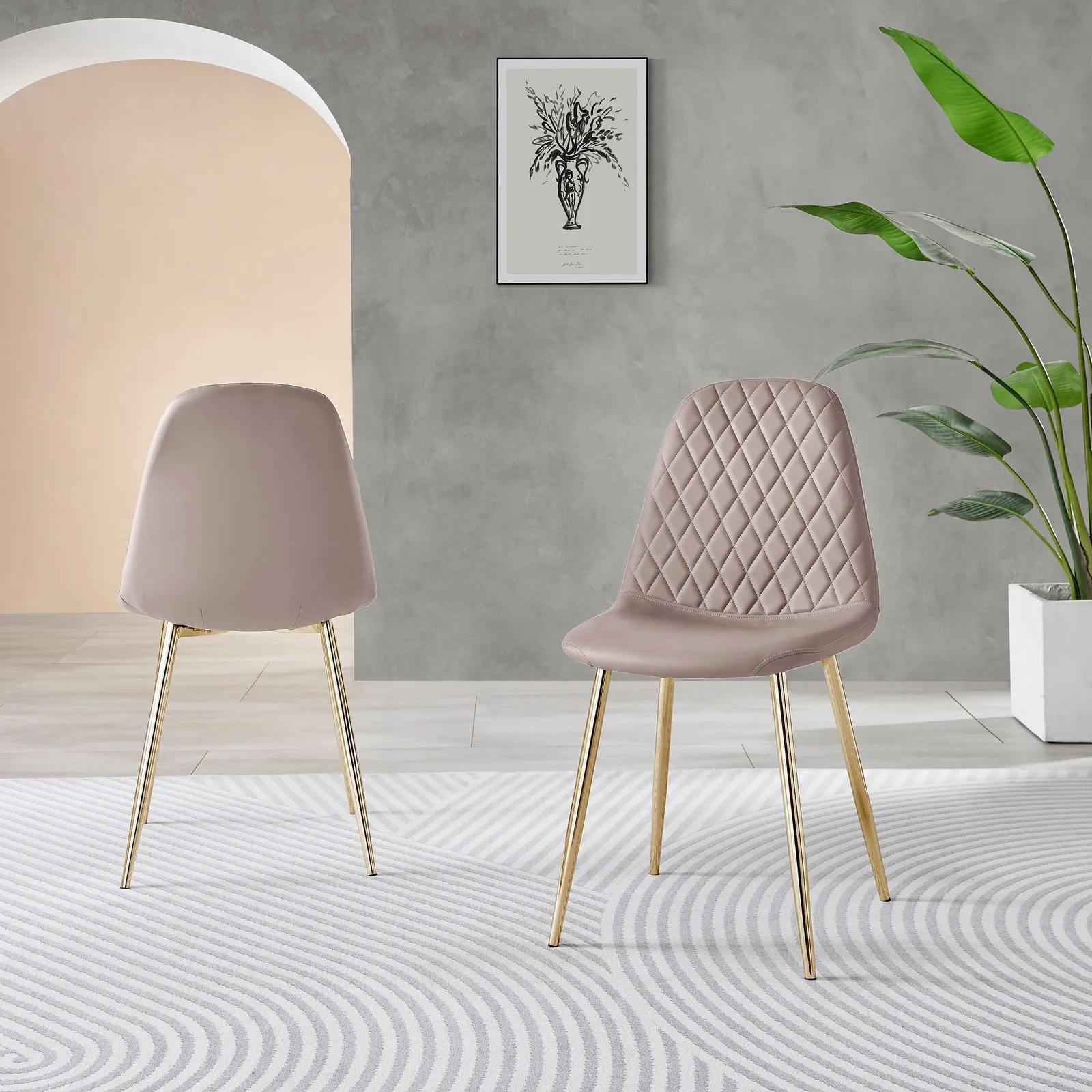 FurnitureboxUK 2x Corona Gold Leg Faux Leather Dining Chair in Beige 3