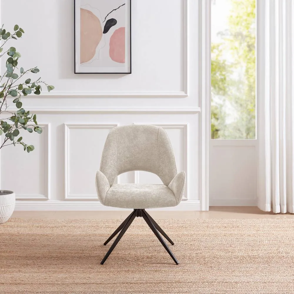 FurnitureboxUK 2x Layla Cream Fabric Swivel Dining Chairs 4