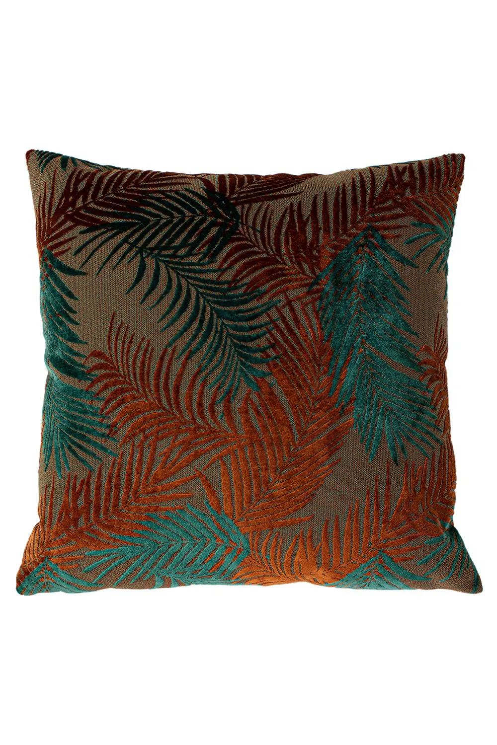 Paoletti Palm Grove Velvet Jacquard Fern Cushion in Teal