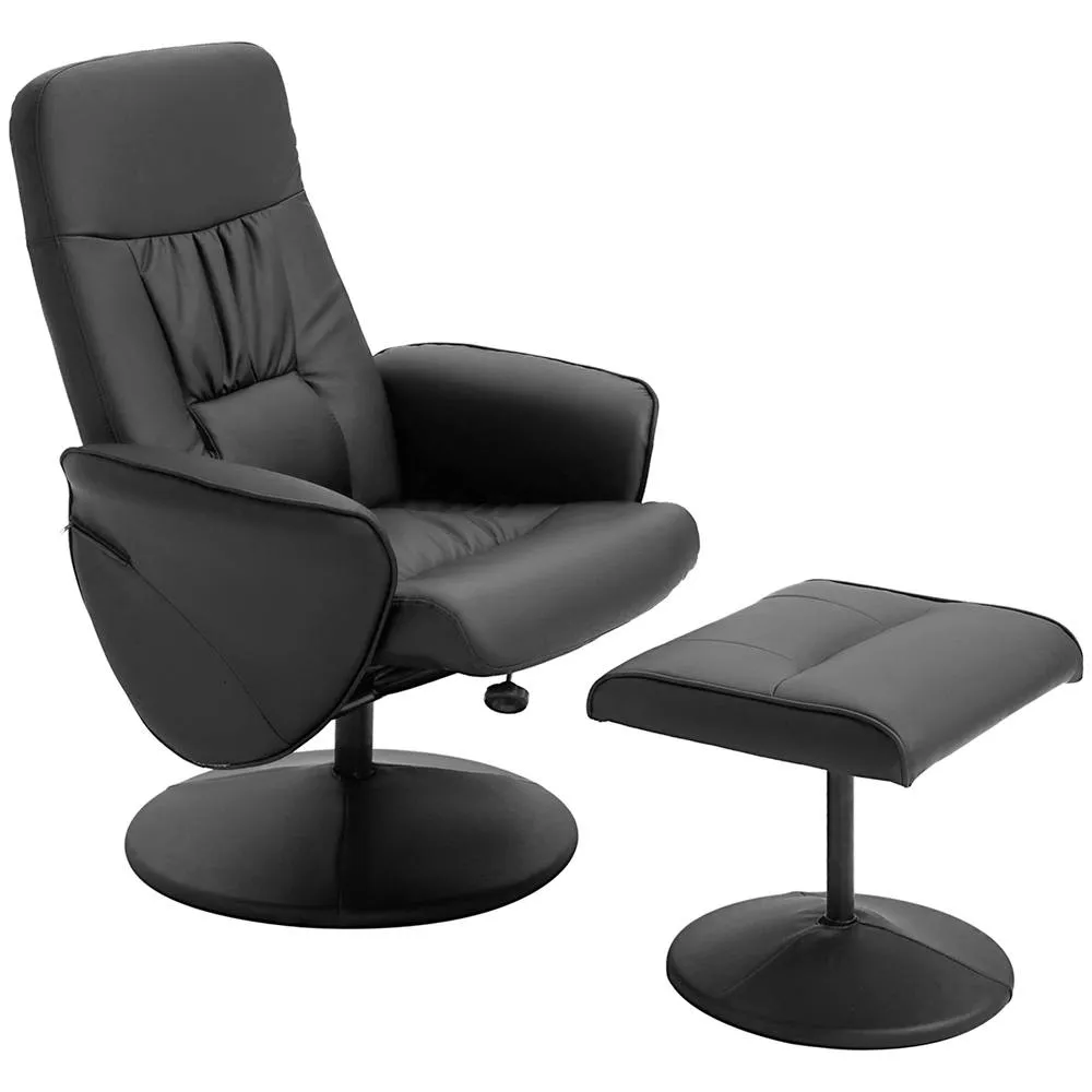 HOMCOM PU Leather Armchair & Footrest Swivel Recliner w/ Ottoman Black
