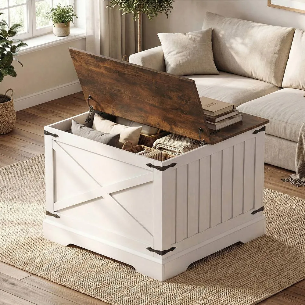 Costway Lift Top Coffee Table 80CM Square Center Table w/Storage Compartment in Brown 5