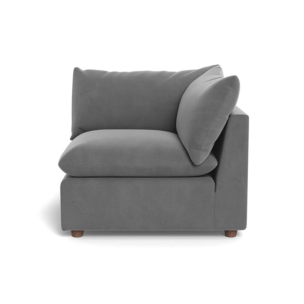 Heal's Astrid Corner Unit Smart Velvet Mercury Walnut Stained Beech Feet 1