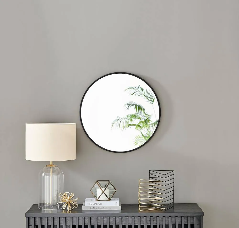 FurnitureboxUK Emma 60cm Small Art Deco Metal Frame Round Wall Mirror in Black 2