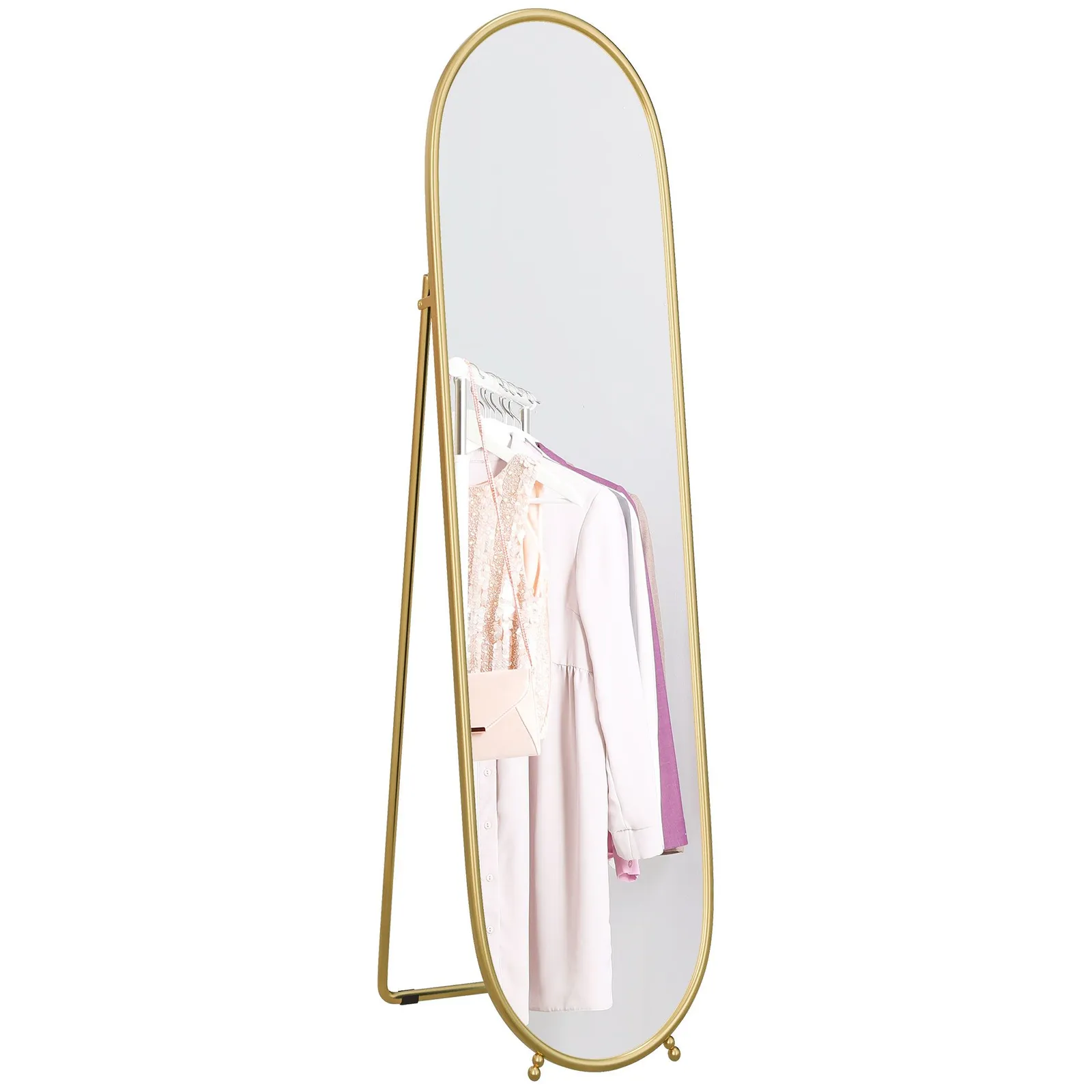 HOMCOM Oval Full Length Mirror with Metal Frame Hanging or Leaning in Gold 2