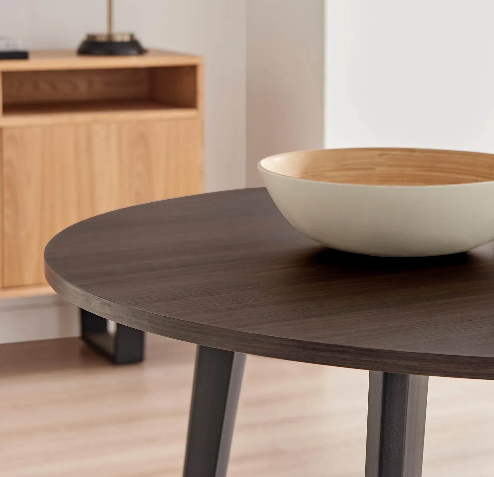 FurnitureboxUK Koko 4-Seater Round Melamine Scratch Resistant Dining Table With Black Legs in Walnut 3