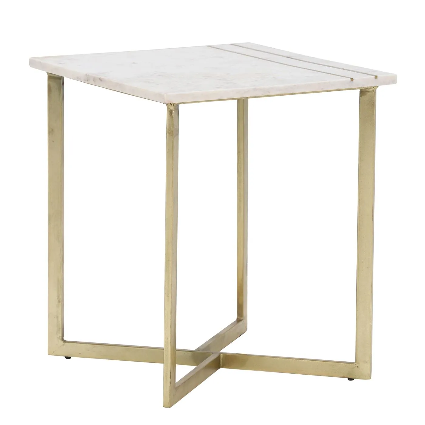 Lillian Side Table, White Marble With Brass Leg