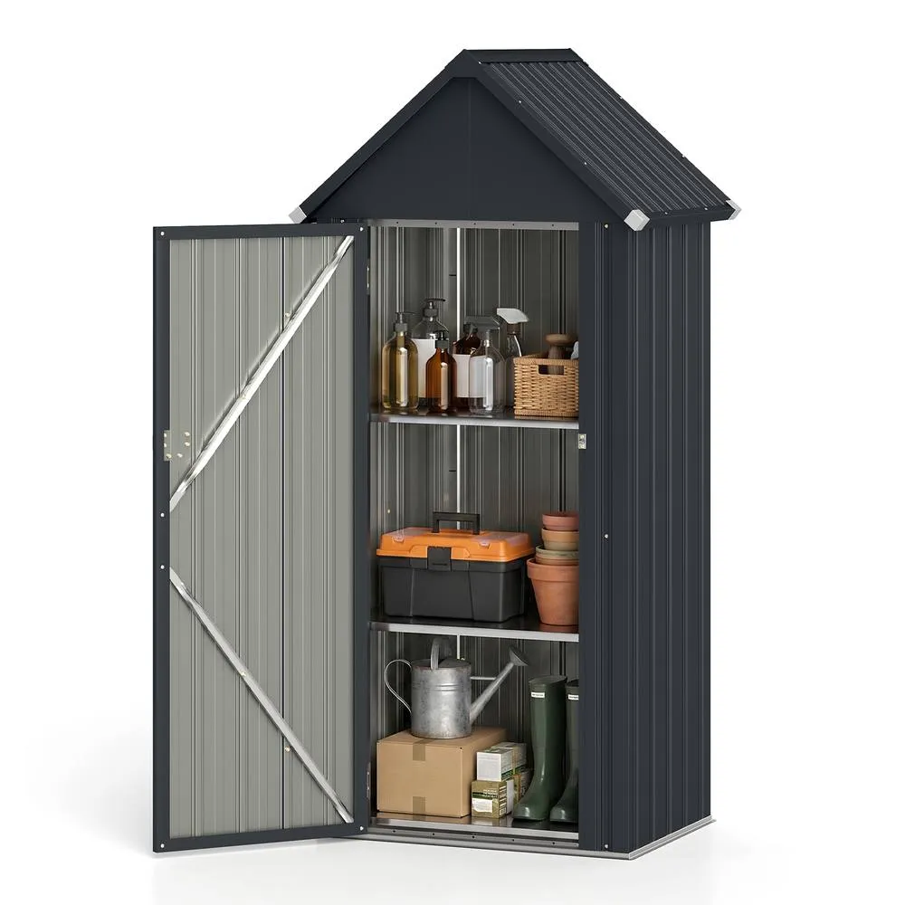 Costway Outdoor Storage Shed with Sloped Resistant Roof Lockable Door in Grey