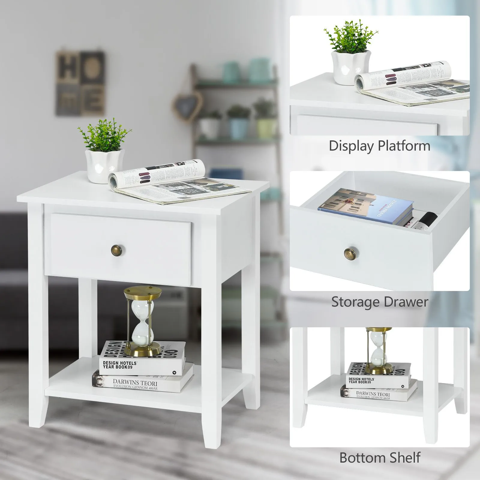 Costway Accent Table Bedroom Narrow Side End Table Storage Cabinet Nightstand in White 6