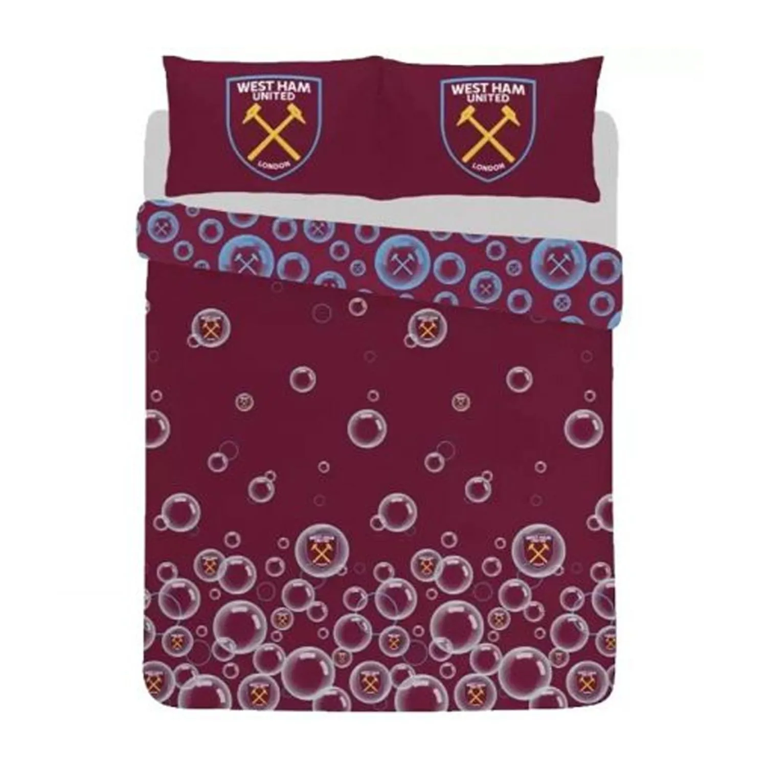 West Ham United FC Forever Blowing Reversible Bubbles Duvet Cover Set in Maroon
