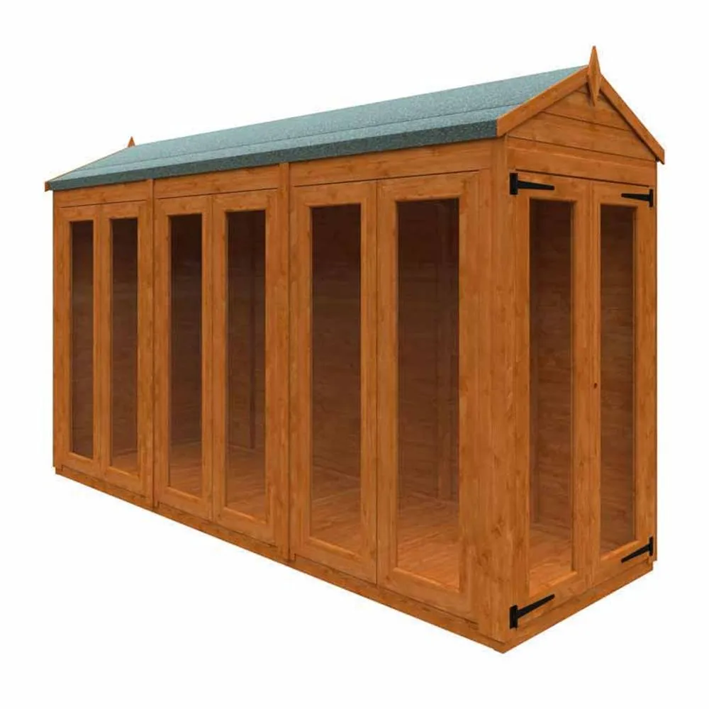 Buttercup Farm 12x4 Flex Apex Full Pane Summerhouse 12mm Flex - L353.8xW115xH219.2 cm in Burnt Orange