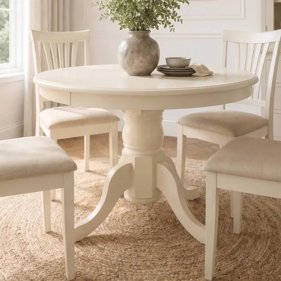 Stanmore 6 Seater Round Dining Table with 6 Chairs, Off White 3