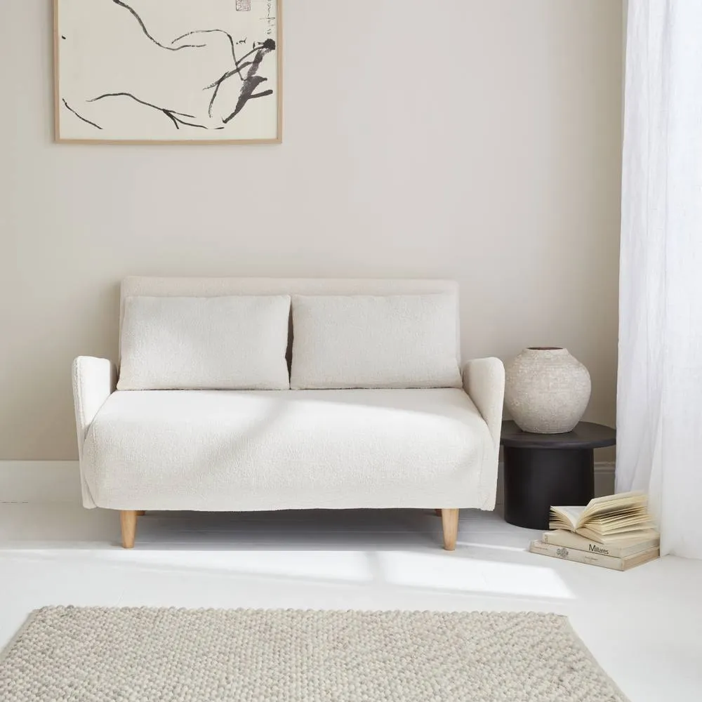 sweeek 2-seater Scandinavian Convertible Sofa With Boucle Fabric in Cream