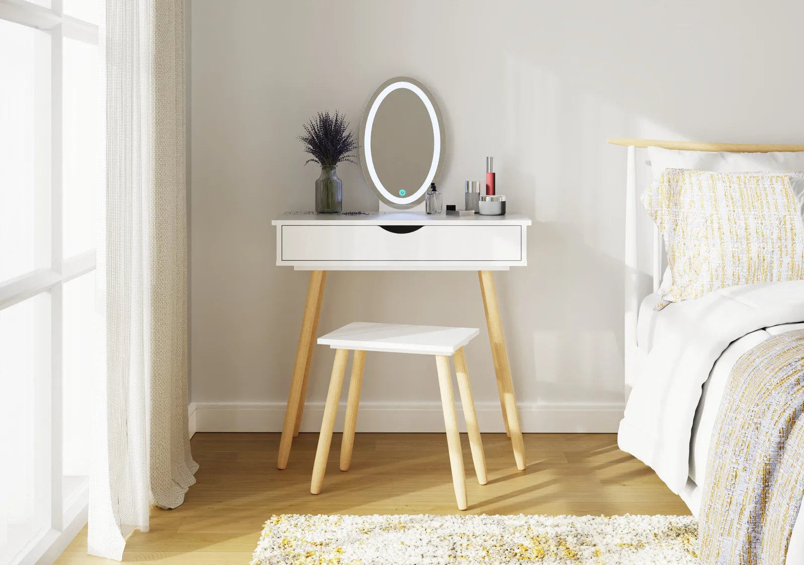 GFW Signy LED Dressing Table Set in White