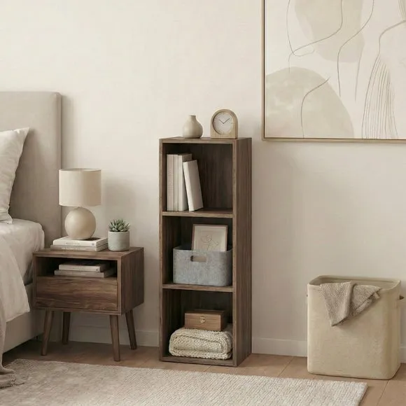 Return - Oxford 3 Tier Cube Bookcase, Walnut Effect 2