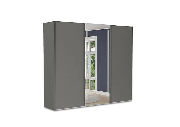 Instinct 250cm 3 Door Sliding Wardrobe with 2 Matt Finish Doors and 1 Mirror Door with LED Lighting - Bedroom Furniture - In Time for Christmas