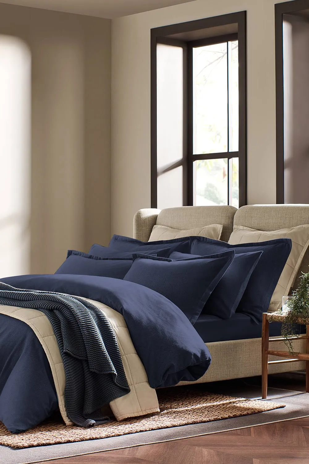 CHRISTY Flannel Marl Super Soft Brushed Cotton Duvet Sets in Navy