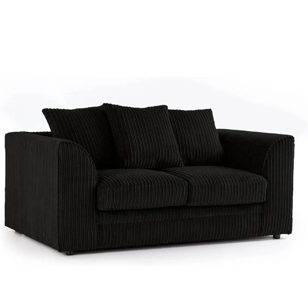 Bliss Furniture Jumbo Cord Scatter Back 2-Seater Sofa in Black, Cozy & Compact in Black