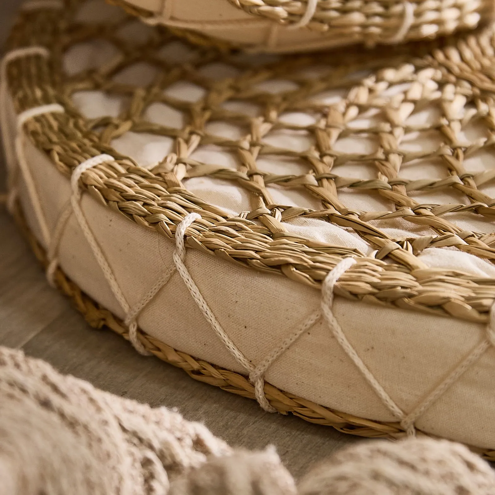 Dibor Vintage Style Ambala Woven Round Floor Seat Pad Cushion Dia 40cm in Natural 5
