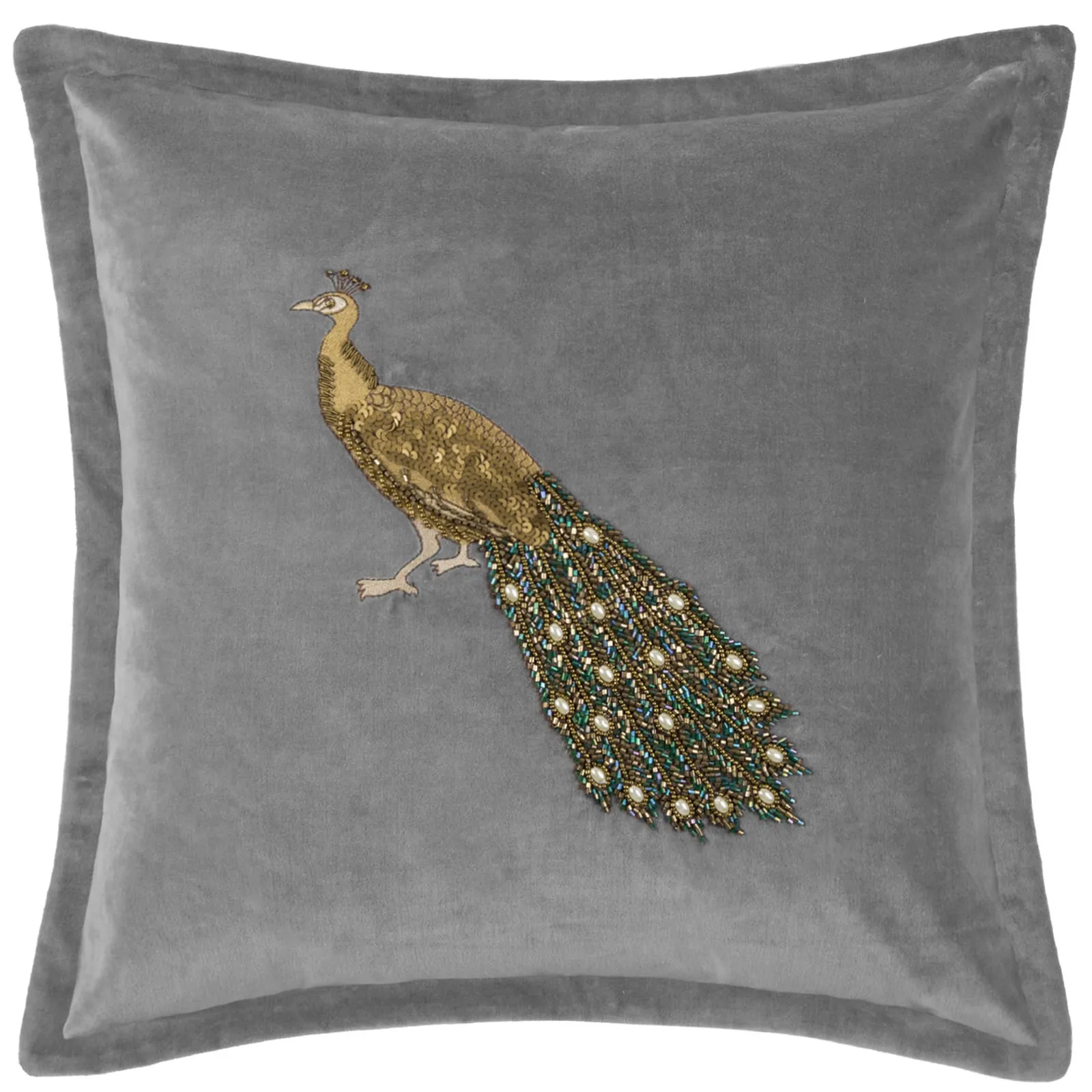 Voyage Maison Mayura Peacock Embellished Velvet Cushion in Charcoal 2