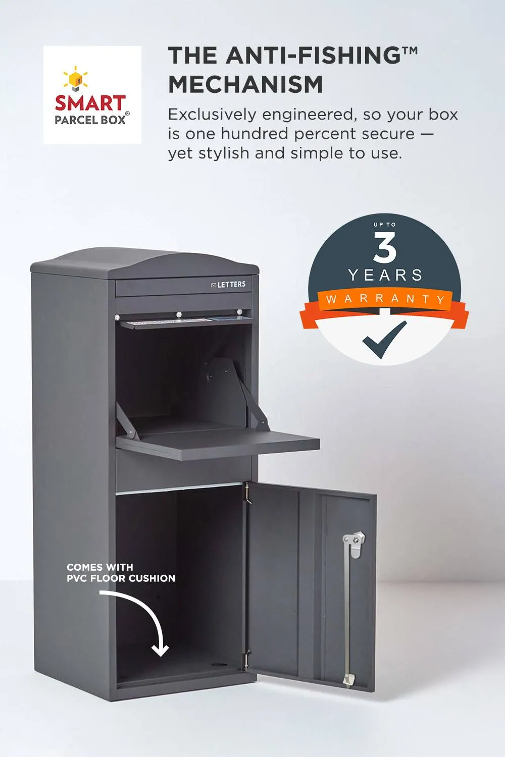 Homescapes Smart Parcel Box® Large Curved Top Front Access Secure Delivery Box in Grey 3