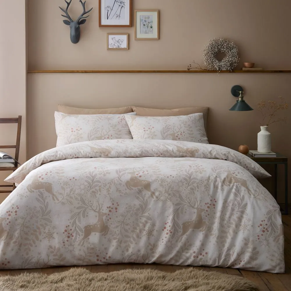 Portfolio Home Winter Stags Duvet Cover Set With Pillow Case Bedding in Natural