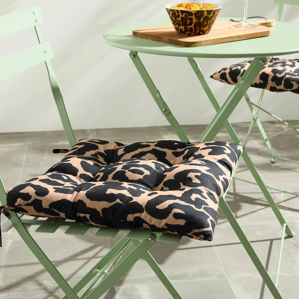 OHS 2 x Animal Print Garden Seat Pads Outdoor Chair Cushions in Brown