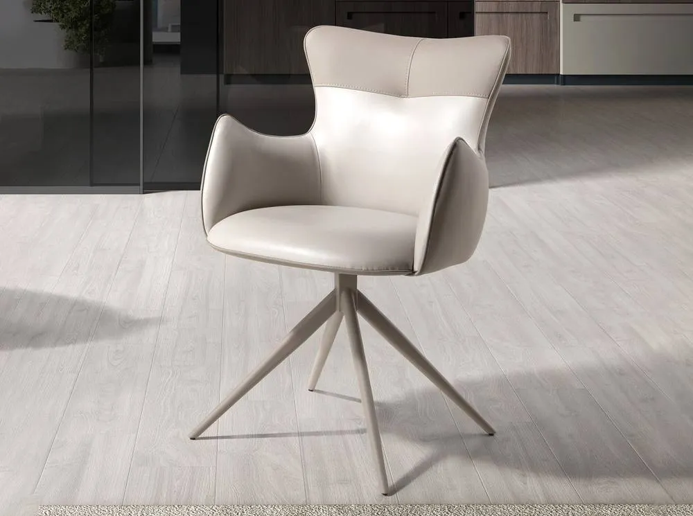 Angel Cerda Angel Cerdá 4203 Swivel Dining Chair in Off-White & Greige Leatherette 3