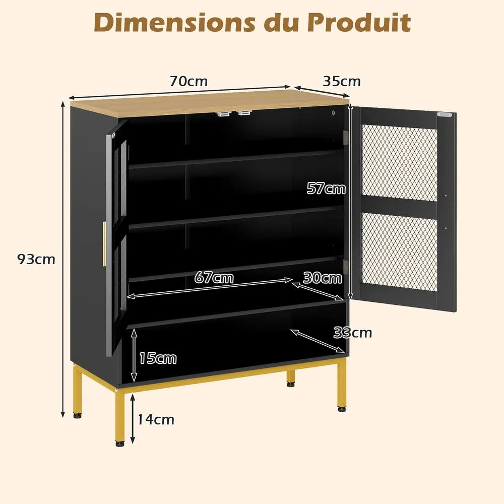 Costway Wooden 5-Tier Shoe Cabinet Modern Shoe Storage Organizer w/Glass Doors in Black 2