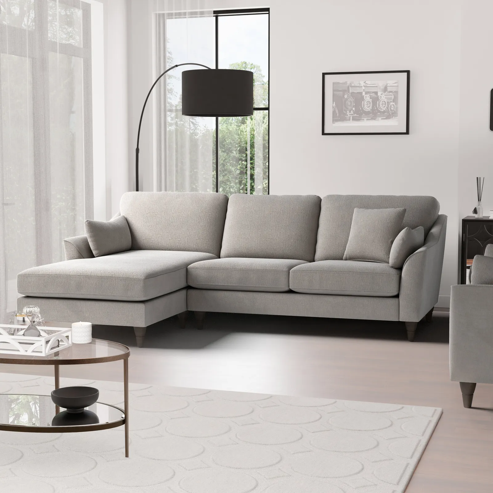 Sophia Plush Chenille Corner Sofa Chateau Grey