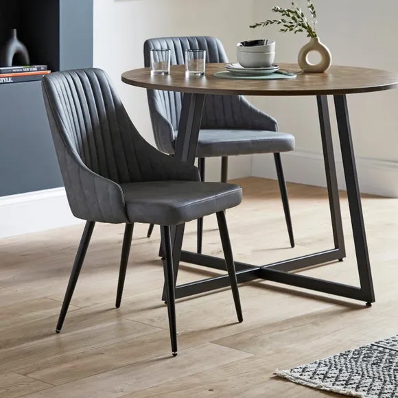 Brayden 4 Seater Round Dining Table with 4 Shea Grey Faux Leather Dining Chairs 2