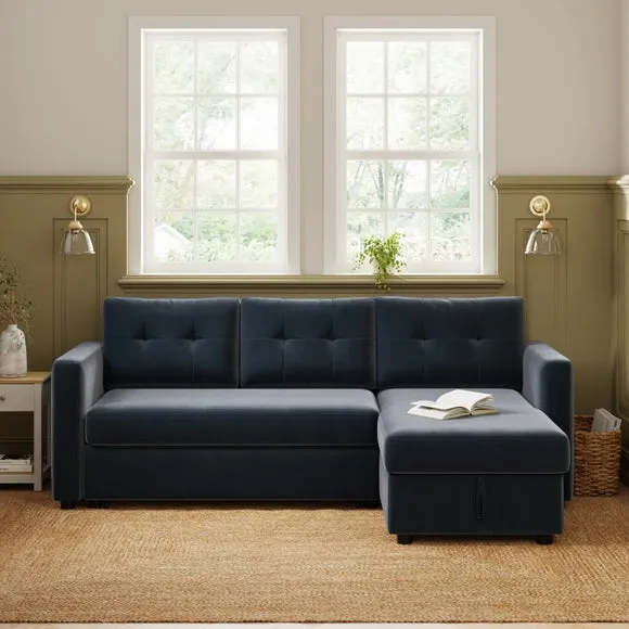 Barker Velvet Trundle Corner Chaise Sofa Bed 2