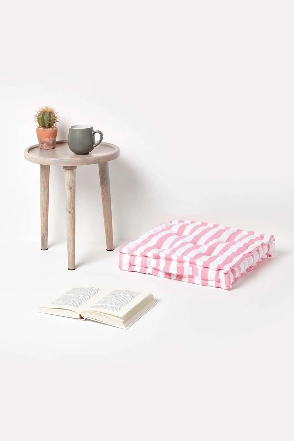 Homescapes Cotton Thick Stripe Floor Cushion in Pink 2