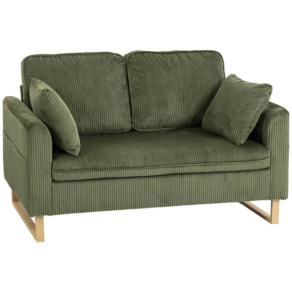 HOMCOM 2 Seater Sofa, Corduroy Sofa w/ Spring Cushions 2 Pillows, Dark Green 2