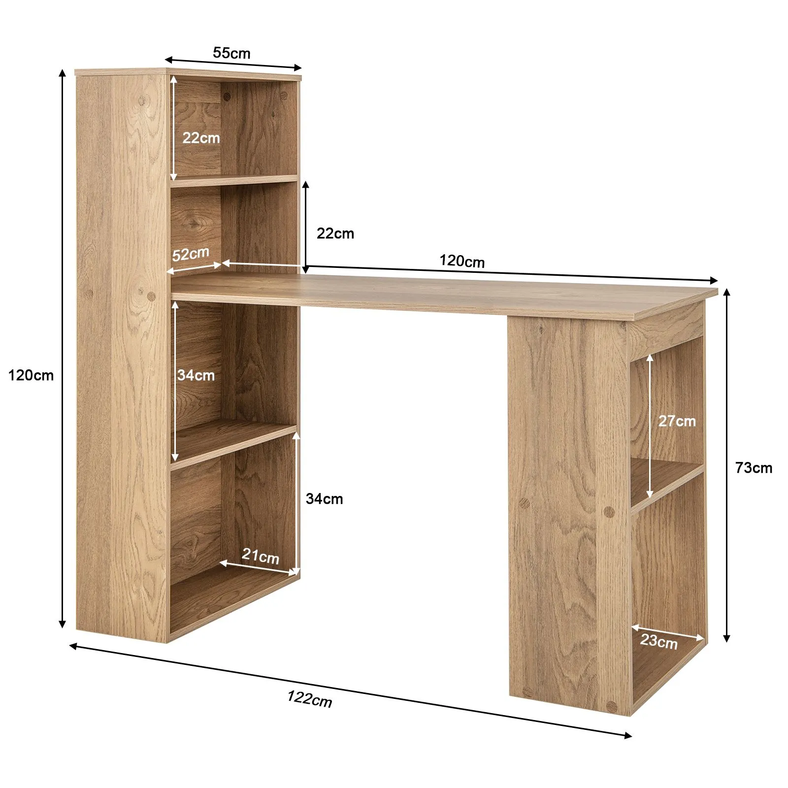 Costway 48"Computer Desk w/ Bookcase Modern Writing Desk w/ 6-tier Storage Shelves Home Office in Natural 3