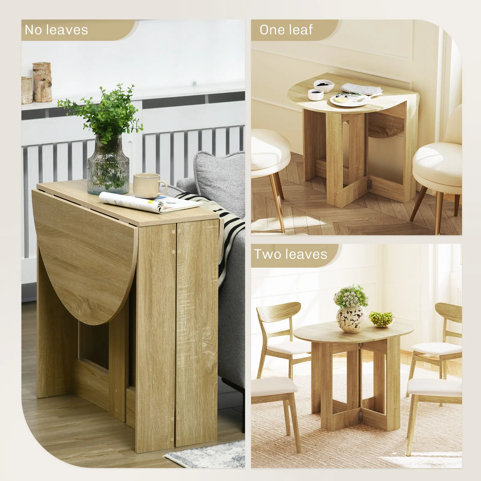 HOMCOM Folding Dining Table Foldable Drop Leaf Dinner Table for Kitchen in Light Oak 4