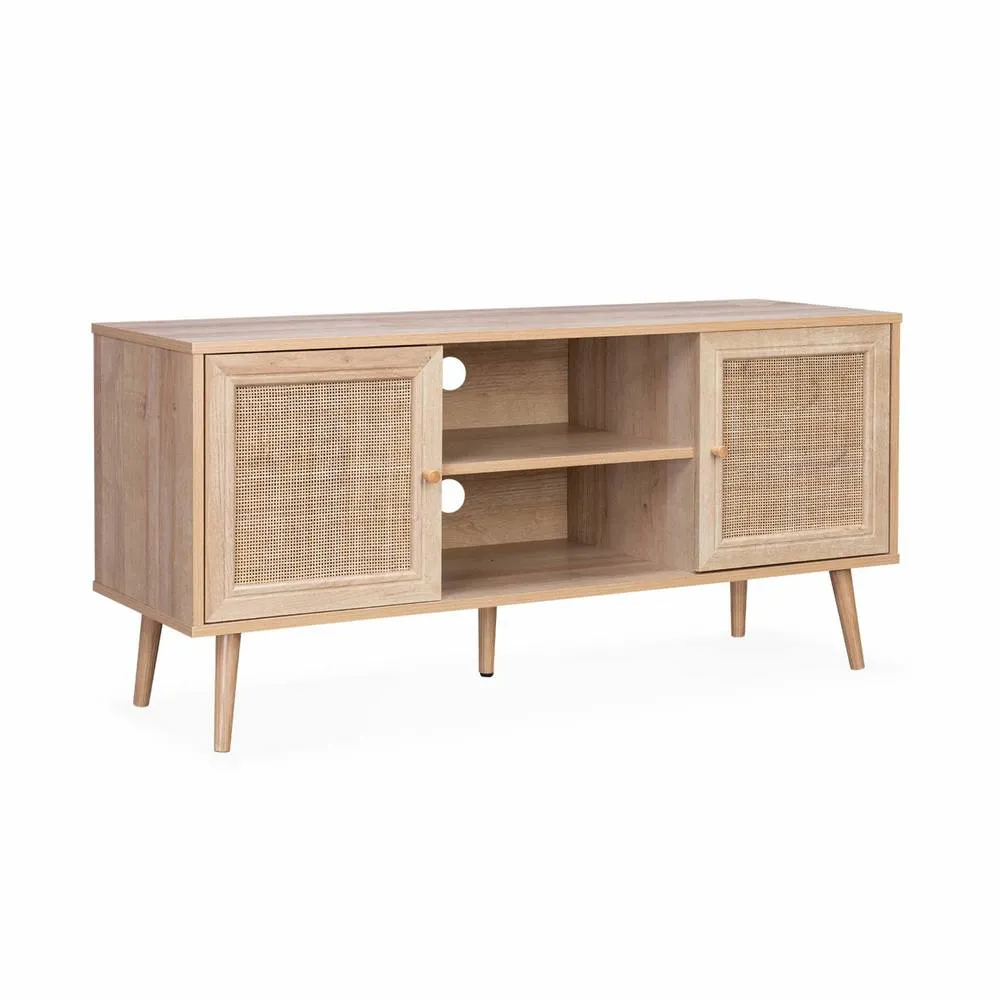 sweeek 120cm TV unit wooden & cane effect 2 doors in Beige 2