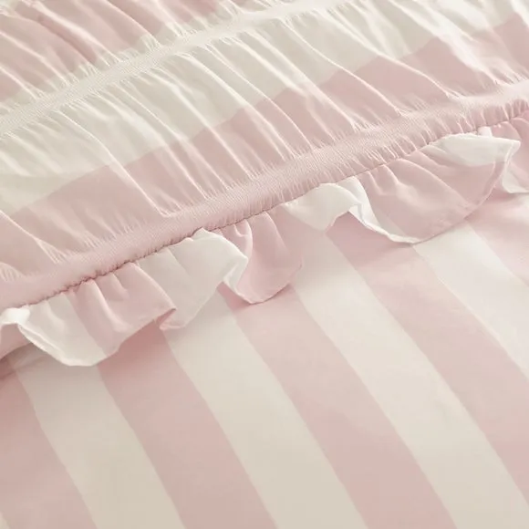 Catherine Lansfield Seersucker Frill Stripe Polycotton Duvet Cover & Pillowcase Set 4
