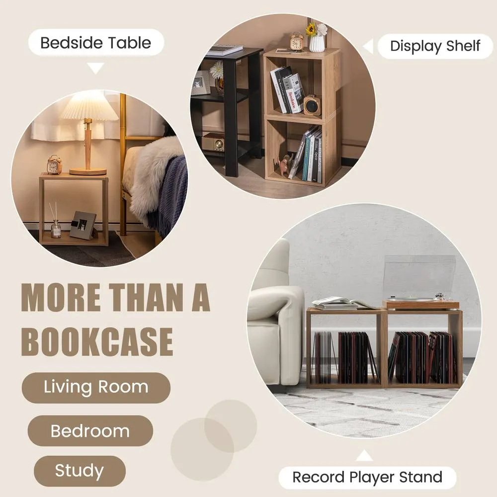 Costway 2 Pieces Decorative Cube Storage Organizers Wooden Vinyl Record Storage Cubes in Natural 5