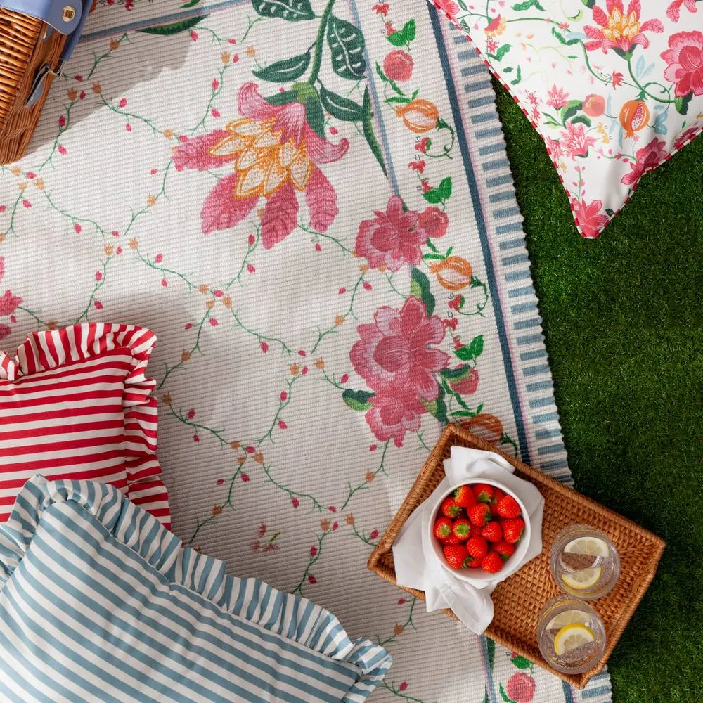 Wylder Millie Ruffle Striped Outdoor Cushion in Red 5
