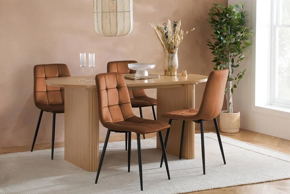 Birlea Axel Oval Fluted Dining Set Table With 4 Chairs in Natural