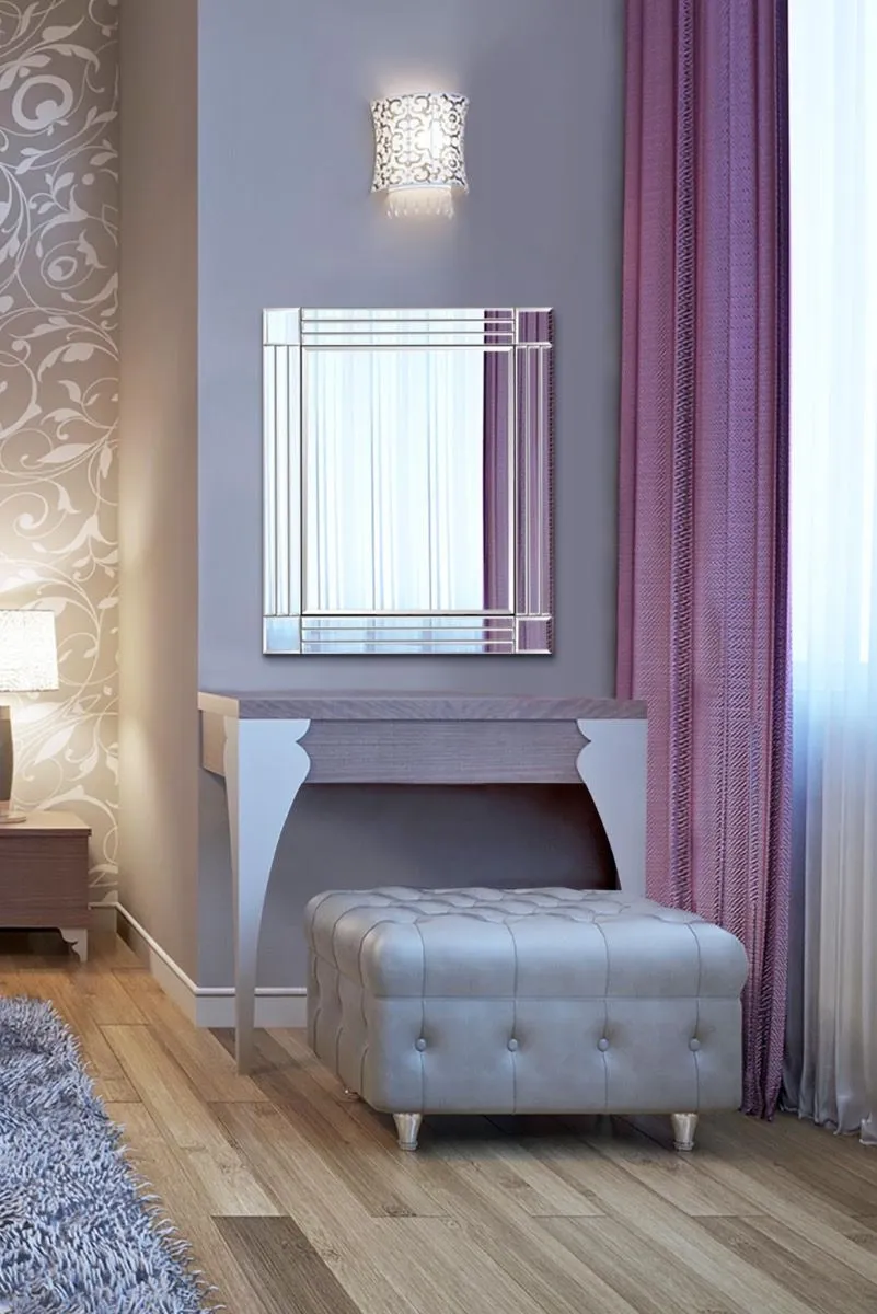MirrorOutlet Milton All Glass Bevelled Square Corner Mirror 68 x 58 CM in Silver