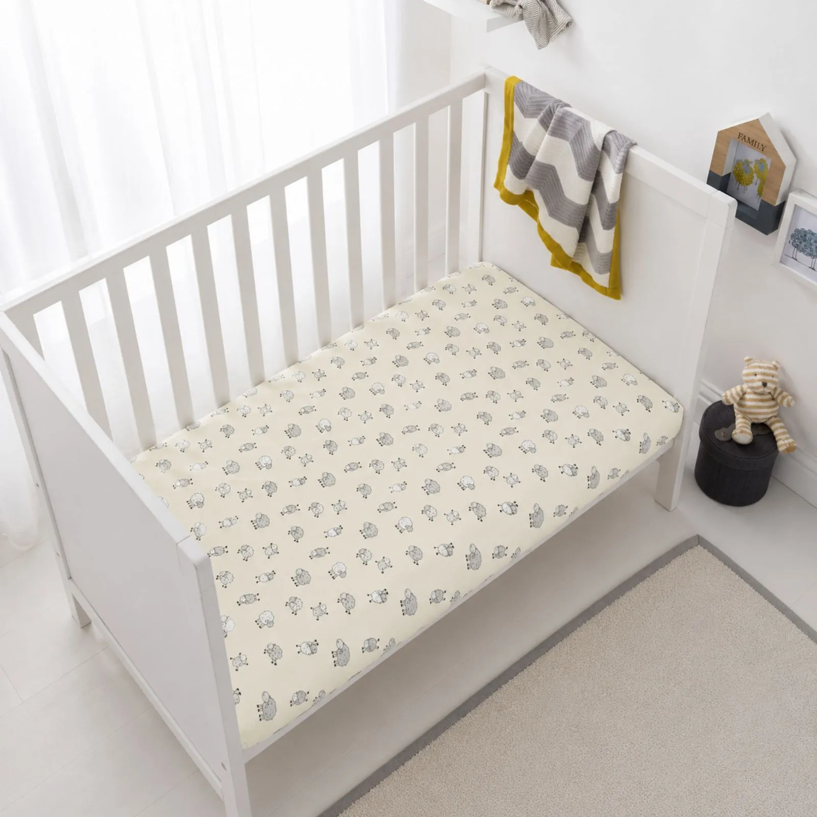 Smart Living Soft & Breathable Nursery Sheep Crib Fitted Sheet 2