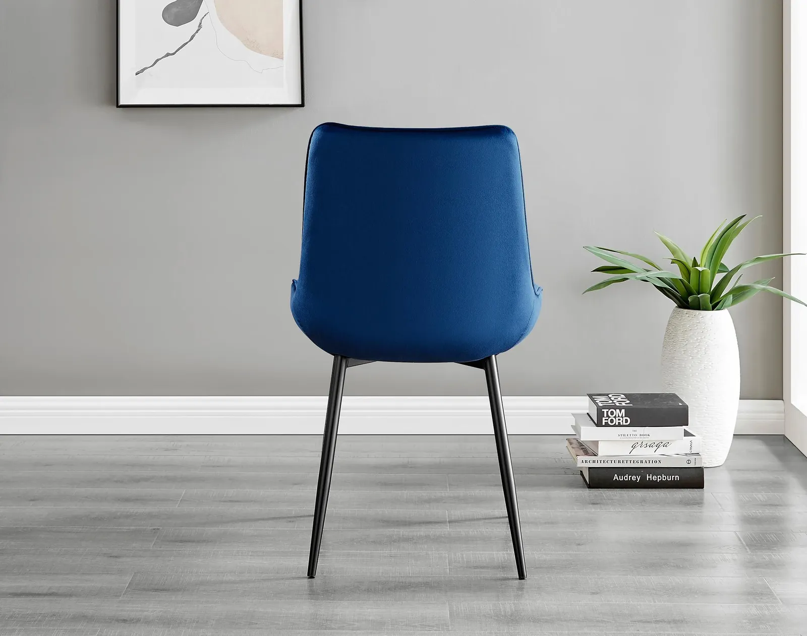 FurnitureboxUK Set of 2 Pesaro Luxury Velvet Dining Chairs With Diamond Stitched Back & Black Metal Legs in Navy 6