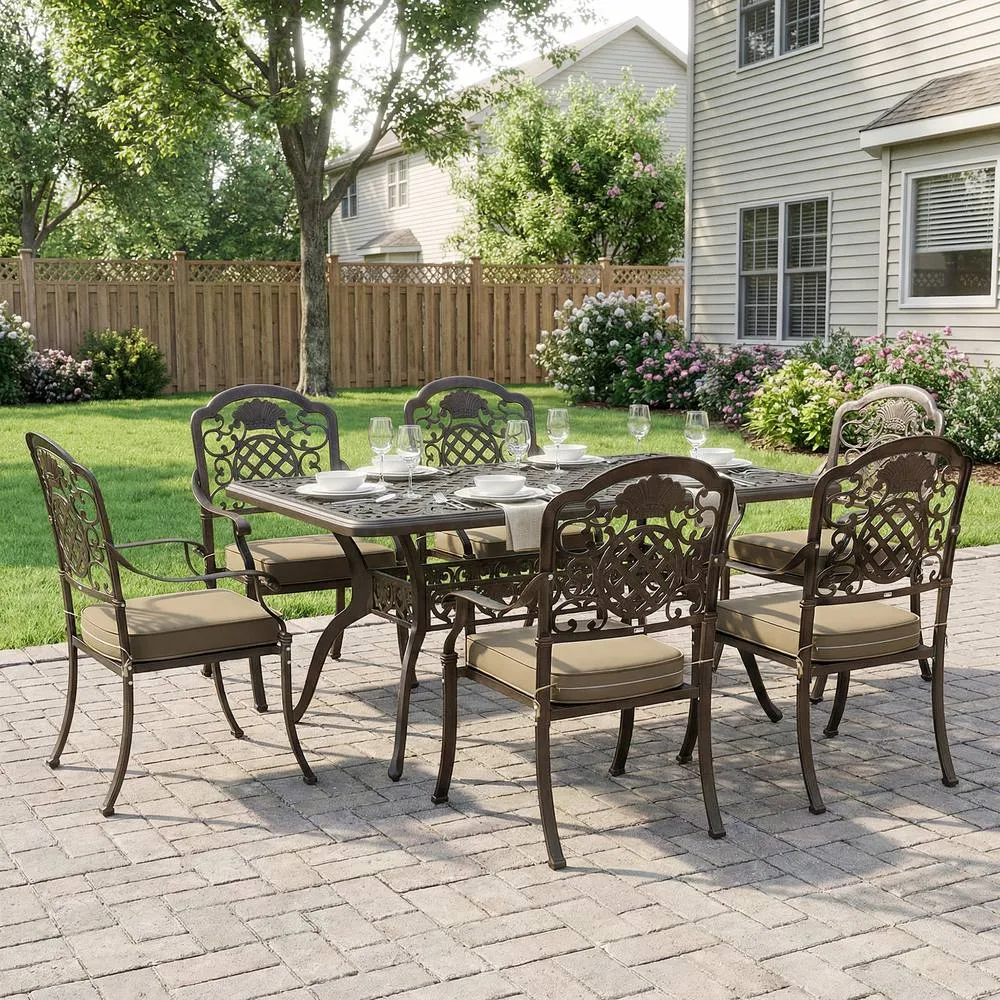 OUTSUNNY Outdoor Dining Set with Cushions, Parasol Hole, Bronze Tone