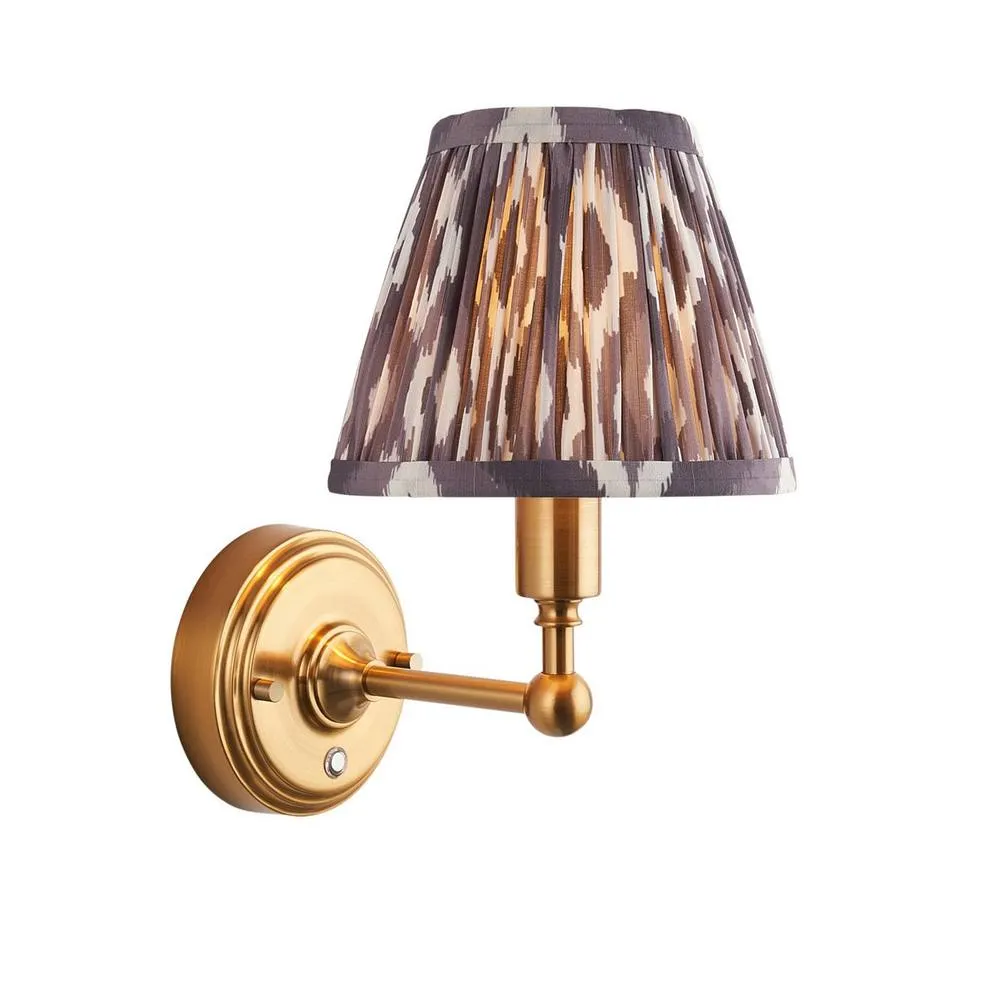 Netlighting Burley Rechargeable Wall Light Grey Fabric Ikat Shade 16cm in Gold